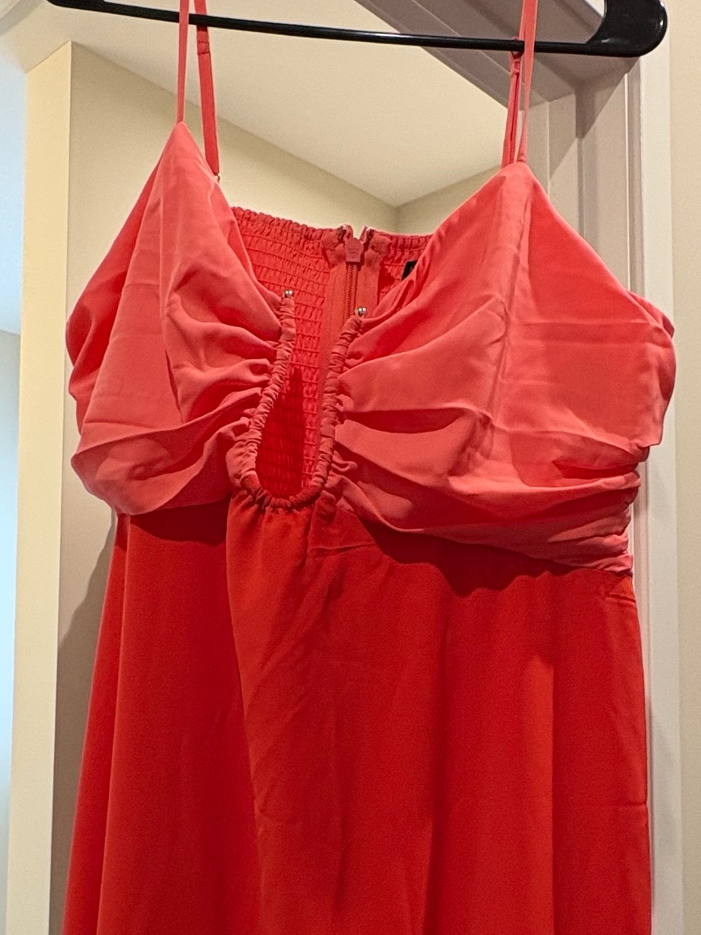 Abercrombie & Fitch Coral Red Ruched Bust Maxi Dress